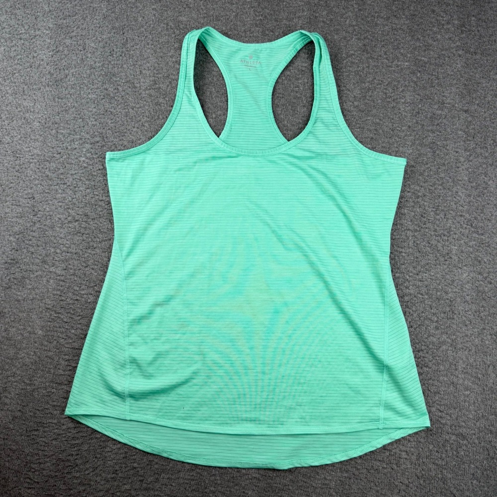 Athleta Chi‎ Tank Top Women's Large Green Striped Racerback Activewear 438568
